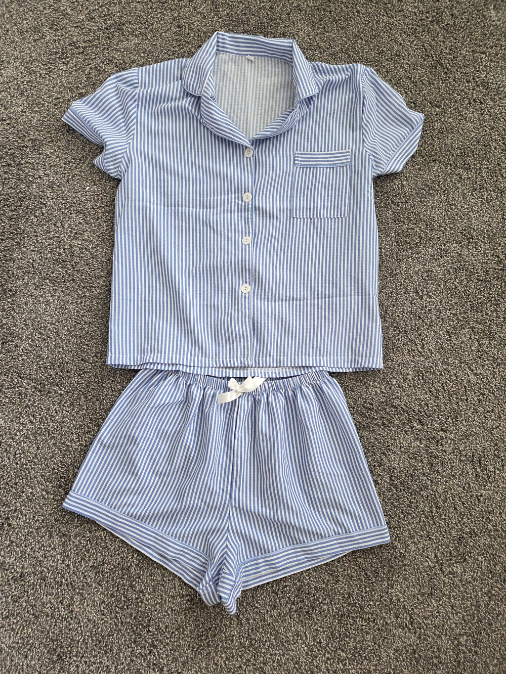 Women's Blue Stripe Pajama Set - Short Sleeve Top & Shorts
